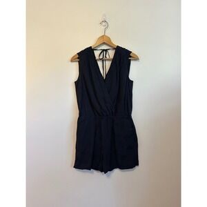 Ann Taylor LOFT Navy Blue Floral Jacquard Wrap Romper | Size XSP